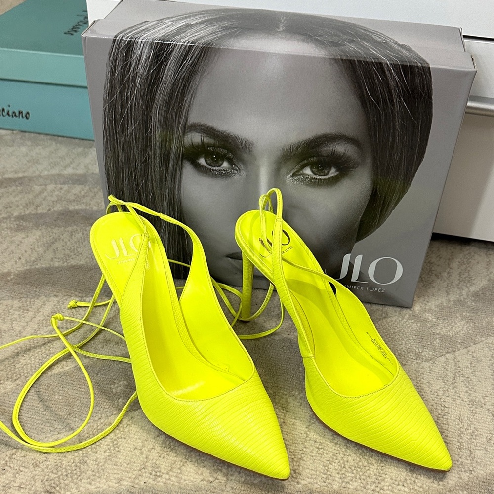 Jennifer Lopez Vibrant Yellow Wrap Heels